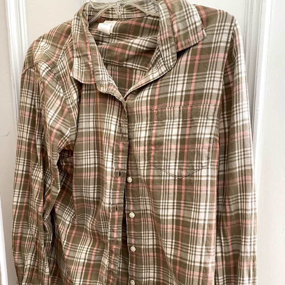 J. Crew The Perfect Shirt in Green & Pink Flannel
